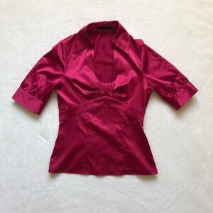 The Limited hot pink magenta bow 3/4 sleeve scoop neck satin blouse top